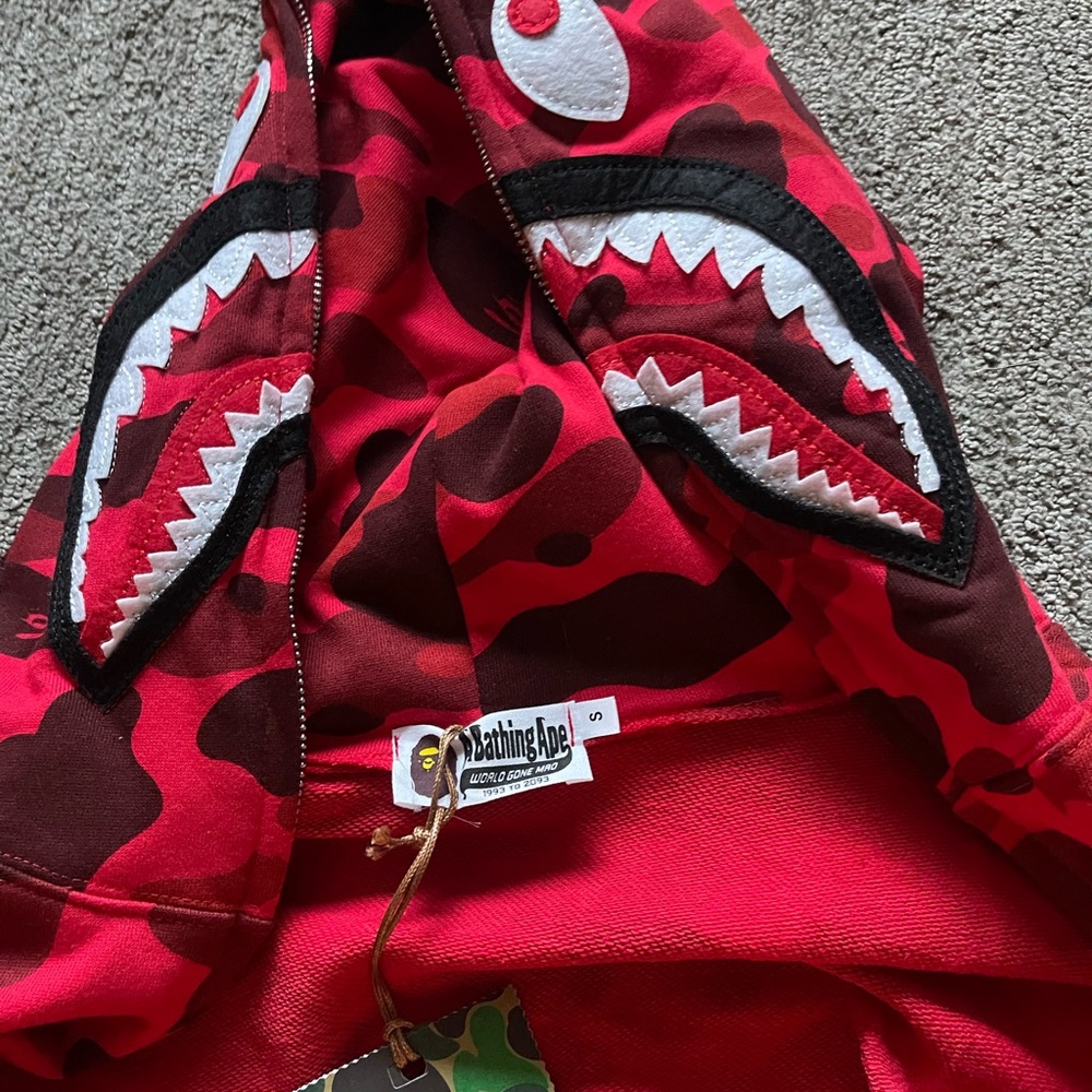 Bape Red and Black Camo Shark Hoodie